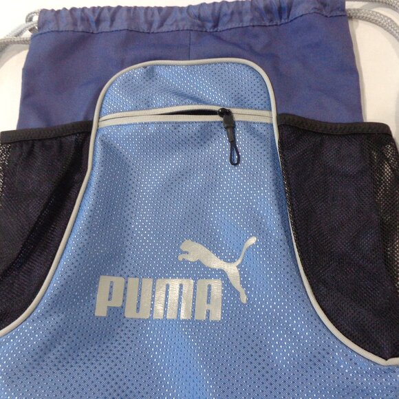 PUMA Drawstring Carry All Bag Size 14" x 18" Wear on BACK  or Shoulder Blue/Gray - Picture 3 of 4